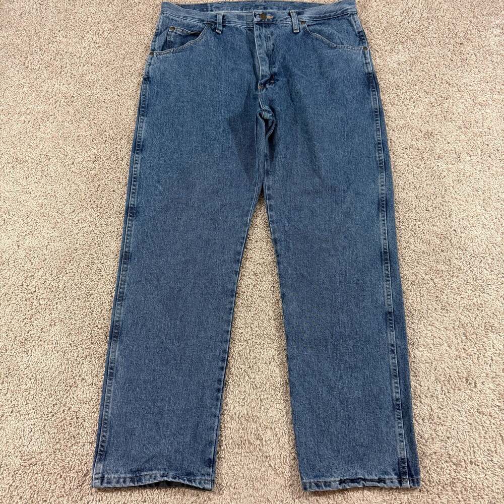 Wrangler Regular Fit Jeans Mens 38x32 Blue Straight Leg Denim Made in Mexico